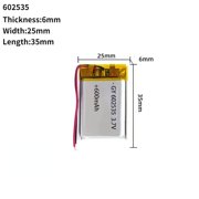 3.7V 600mAh Li-Ion Battery 602535 Lithium Polymer Rechargeable Battery