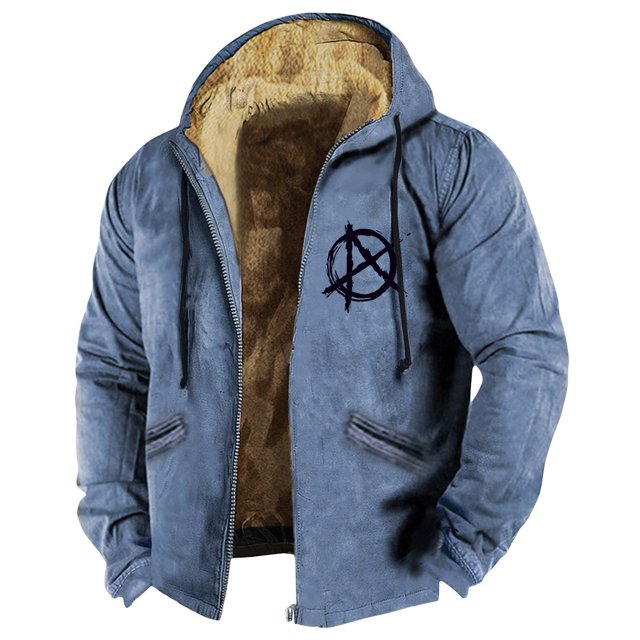 Men's Solid Color Flag Print Jacket Men's Spring And Autumn Casual Trend Zipper Hooded Jacket XL