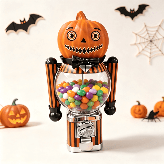 Retro Pumpkin Candy Dispenser, Halloween Decoration with Clear Storage Globe, Family Friendly Halloween Tabletop Decor Gift for Collectors
