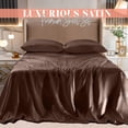 thumbnail image 2 of Elegant Comfort Luxurious 4-Piece Silky Satin Sheet Set, Skin and Hair Friendly, Wrinkle, Fade, Stain Resistant with Deep Pockets Fitted Sheet, Cooling Soft Satin Sheets, Queen, Chocolate Brown, 2 of 5