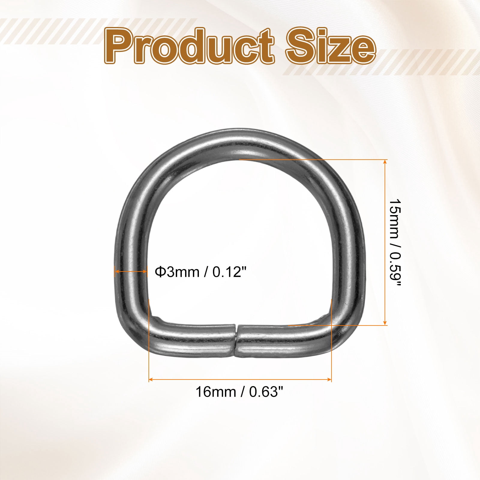 Uxcell 100pcs D Ring 5/8" (16mm) Metal Electroplate D-Shape Buckle Clips, Gunmetal
