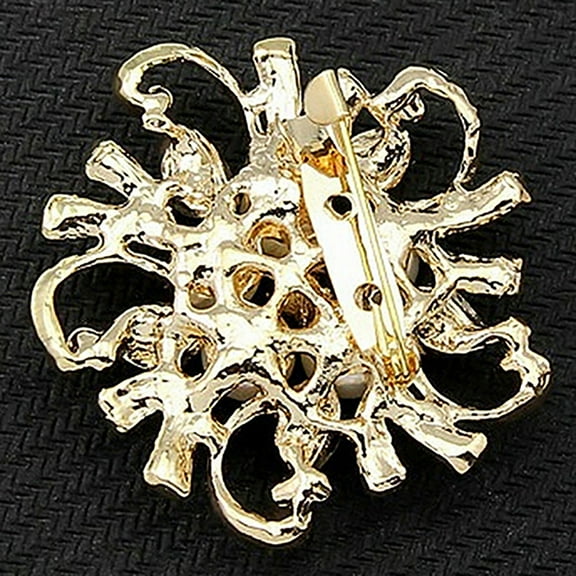 OPOLSKI Women Breastpin Elegant No Deformation Flower Rhinestone Faux Pearl Brooch Pin Silver