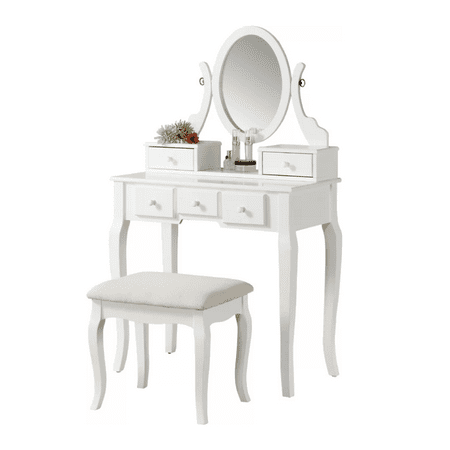 Roundhill Ashley Wood Make-Up Vanity Table and Stool Set, Multiple Colors