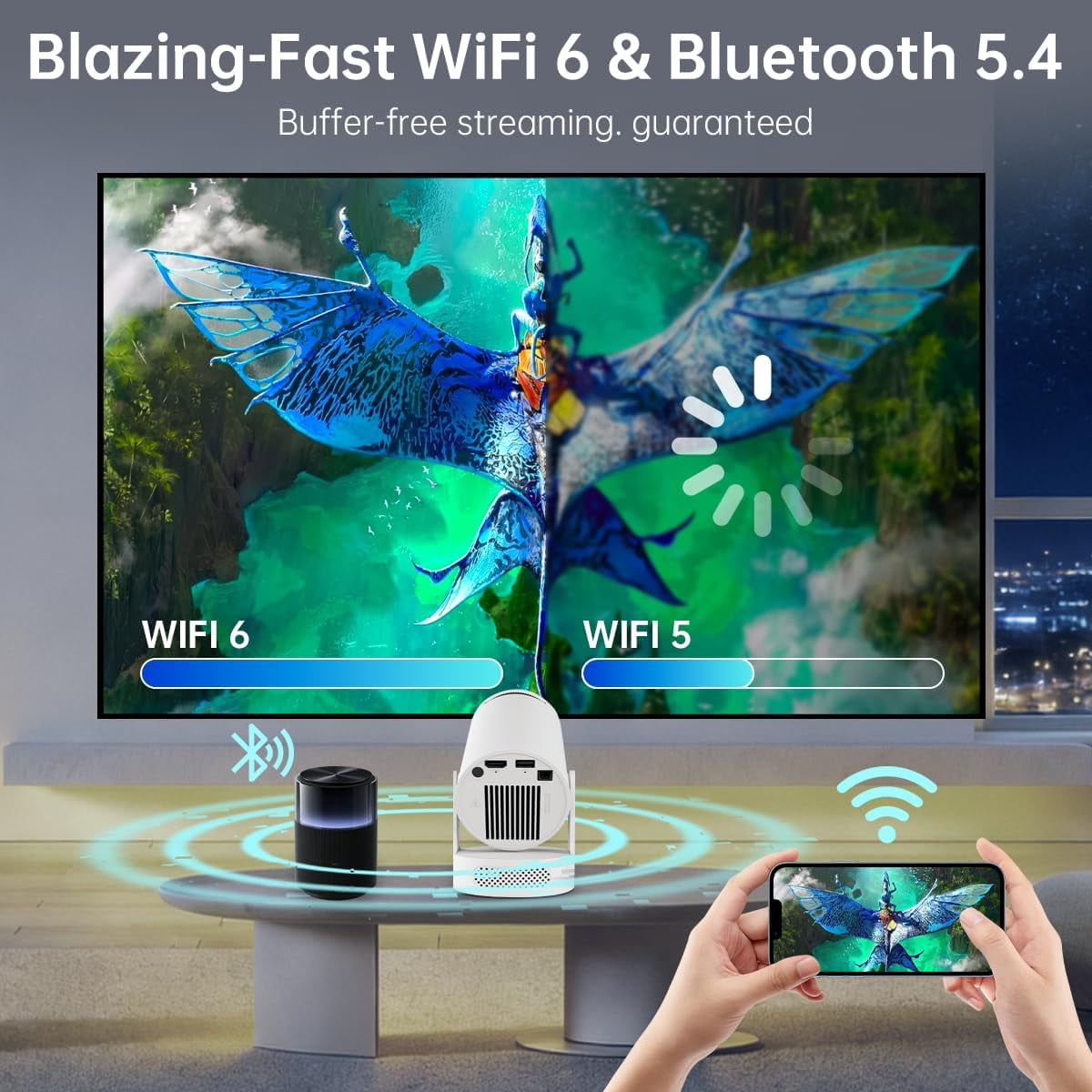 Projector with WiFi 6  5.4, 170 ANSI Portable 1080P Support, Android 11 Auto  210 Rotatable Home Theater