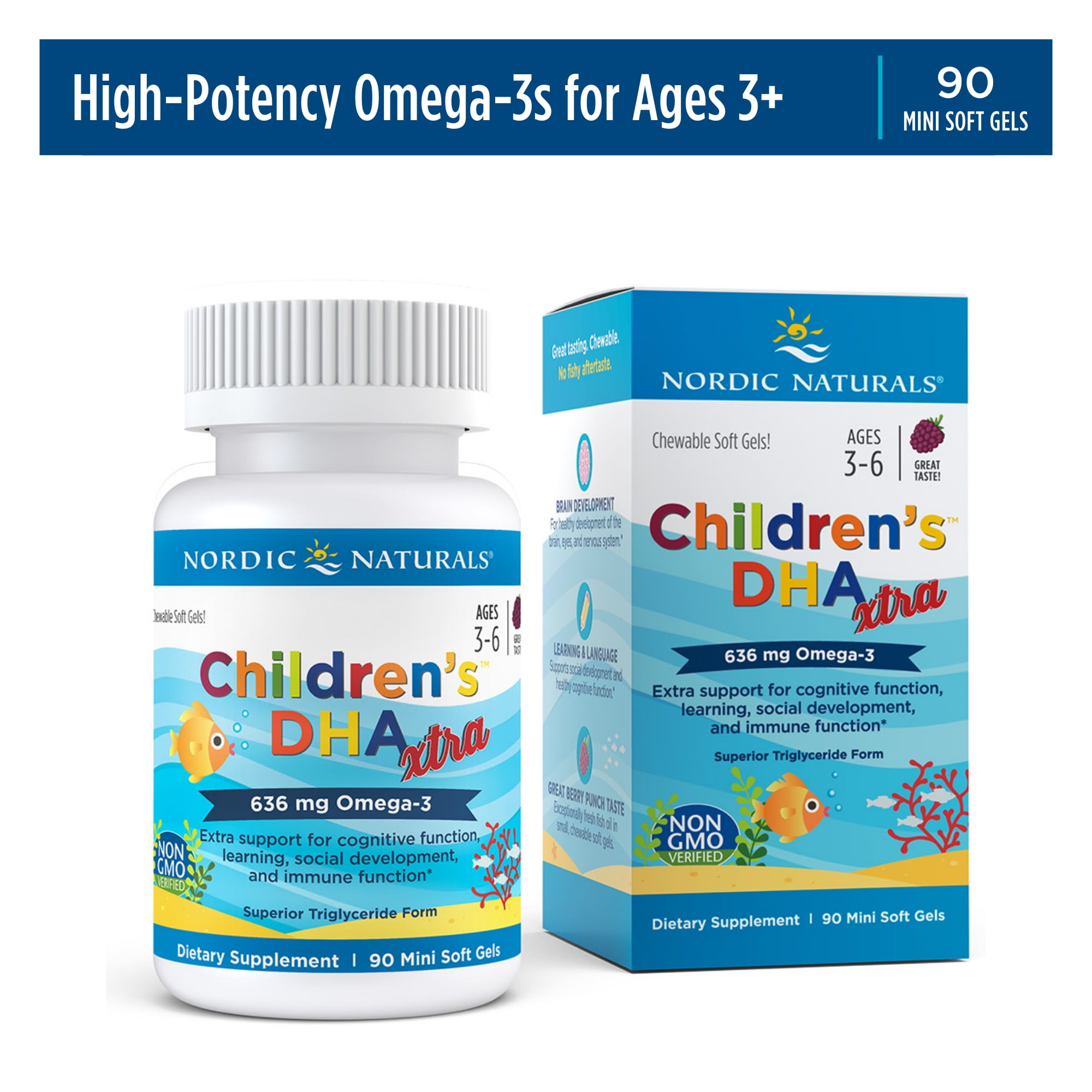 Nordic Naturals Children's DHA Xtra Chewable Softgels, Berry, 636 Mg