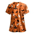 thumbnail image 3 of felwors Halloween Scrub Tops Women Cute Ghosts Print V-Neck Short Sleeve Nurse Shirts Medical Uniforms with Pockets (Orange, XL), 3 of 6