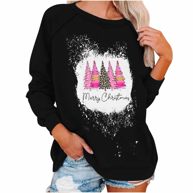 Sudadera Navideña de Cuello Redondo Para Mujer, Moda de Verano, Estampado Informal, Camiseta Holgada de Manga Larga, Top, Blusa, Jersey Odeerbi ODB197143