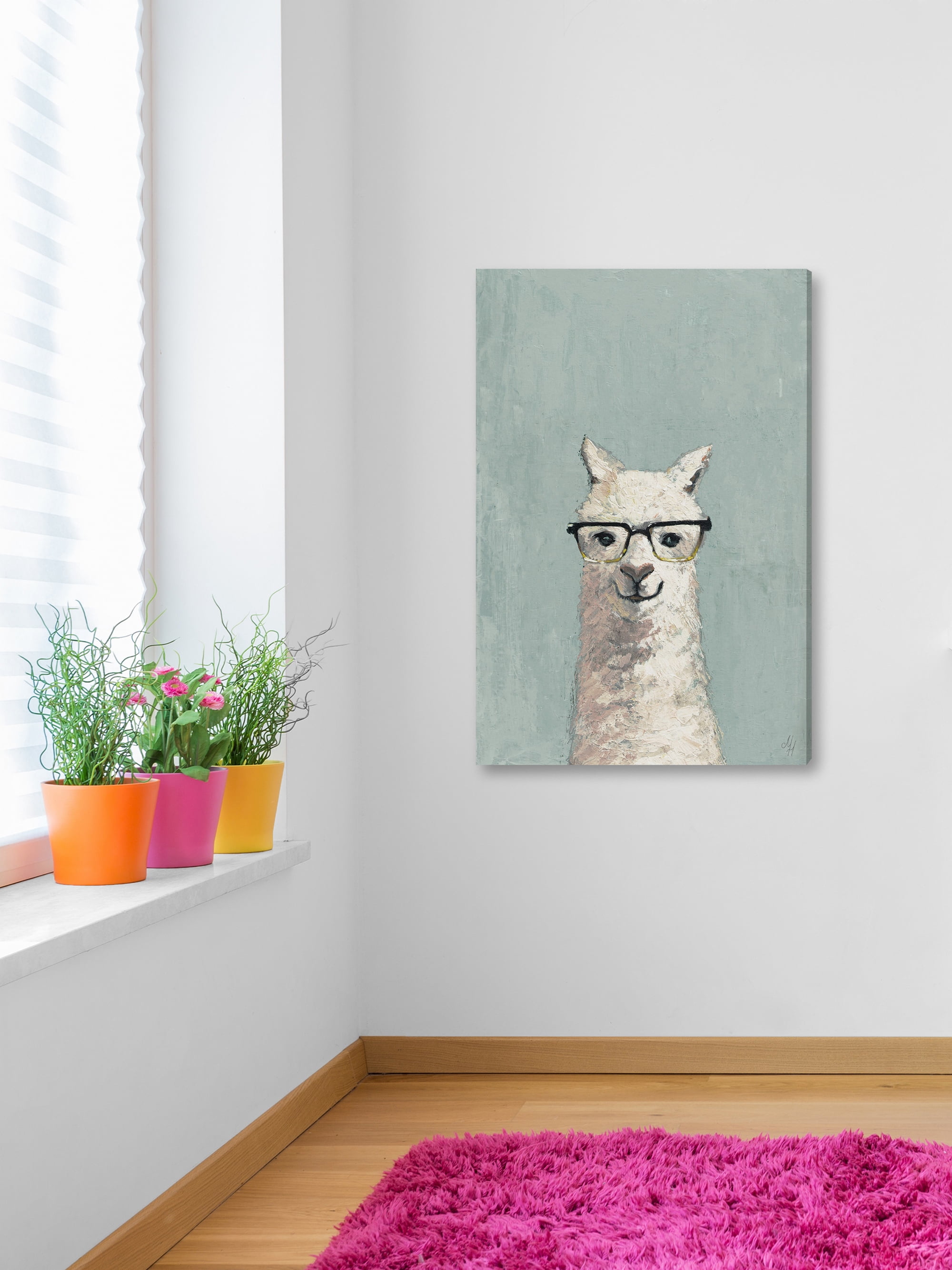 Marmont Hill White Llama with Glasses II Canvas Wall Art