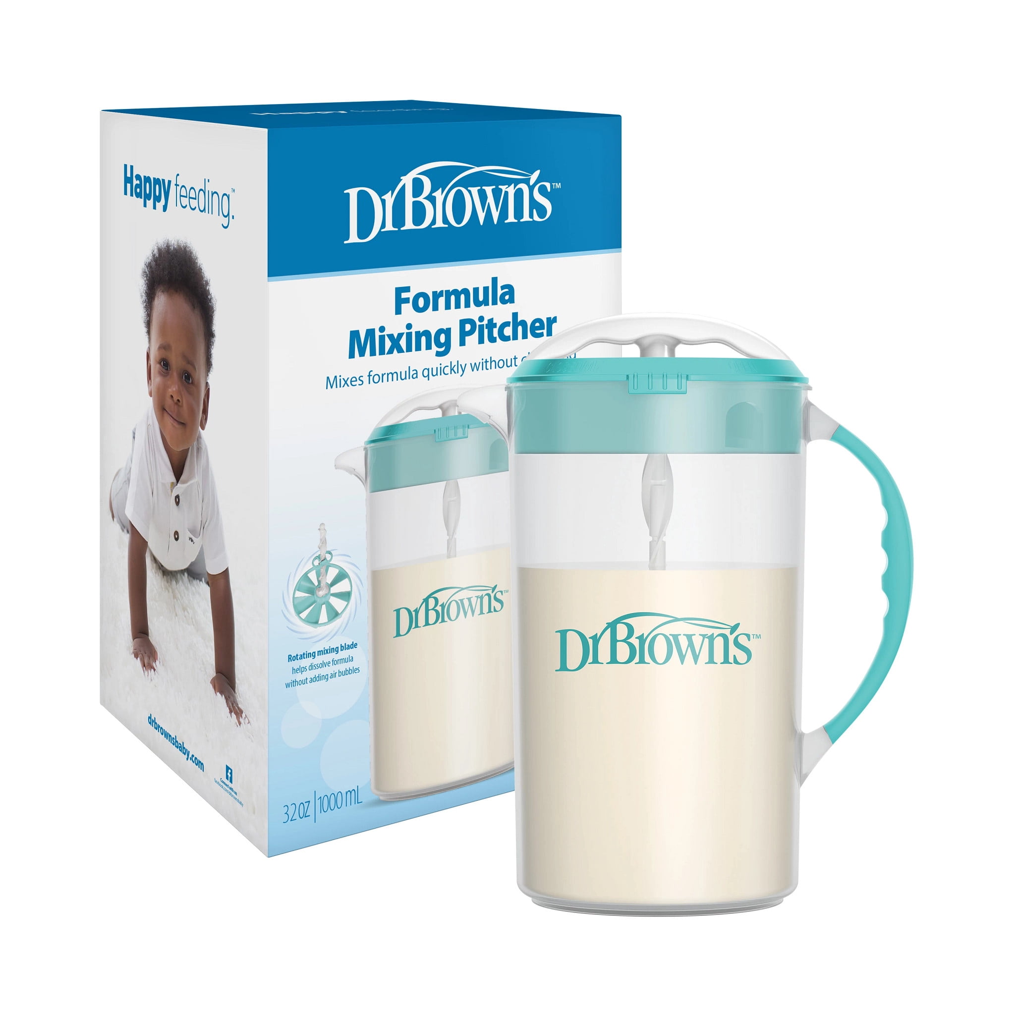 Dr. Brown's Baby Formula Mixing Pitcher with Adjustable Stopper / No Drip Spout, Teal, 36oz, 1-Pack