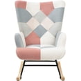 thumbnail image 5 of New Rocking Chair, Mid Century Fabric Rocker Chair with Wood Legs and Patchwork Linen for Livingroom Bedroom, 5 of 12