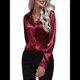 thumbnail image 2 of Blusas de Satén para Mujer, Informales, de Larga, con Botones, Elegantes, para Trabajo y Negocios Vino Tinto M, 2 of 9