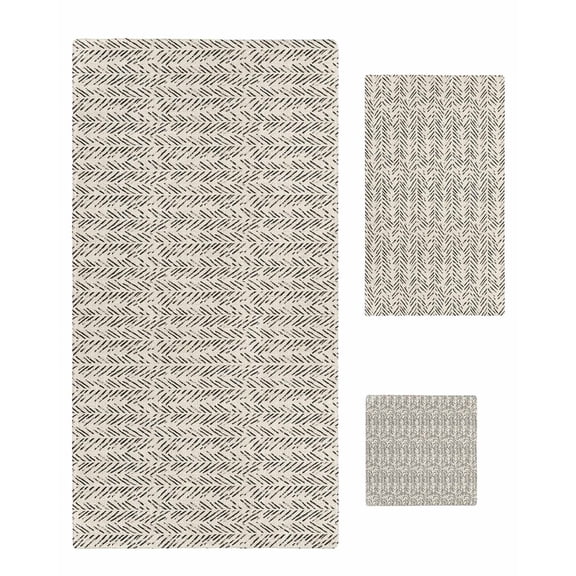 Beige Black Striped Towel Set of 3, Soft Microfiber Bath Towels, Hand Towel, Washcloths, Abstract Modern Art Irregular Stripe Quick-Dry Absorbent Towels for Bathroom Kitchen Hotel Beach Gym Spa