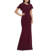 Betsy & Adam Womens Gown Flutter Sleeve Gathered Long