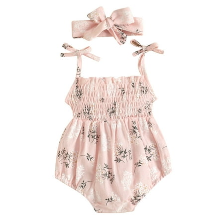 

Infant Girls Bodysuits Floral Printed Suspenders Headbands Baby Clothes Newborn Kids Children Loose Fashion Outwear Leisure Spring Summer Rompers Jumpsuits