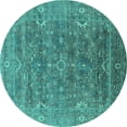 thumbnail image 1 of Ahgly Company Machine Washable Indoor Round Oriental Turquoise Blue Industrial Area Rugs, 6' Round, 1 of 4