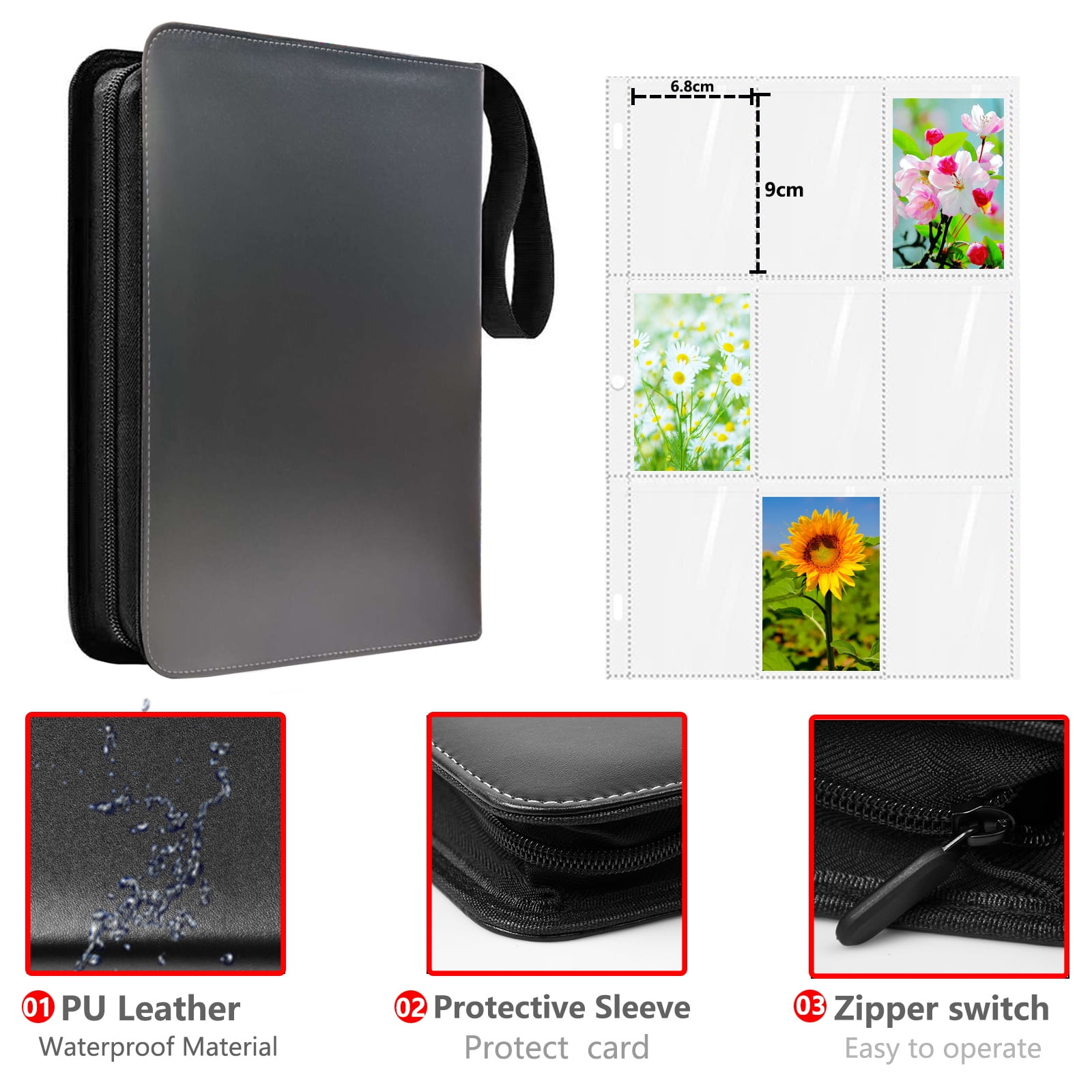Top Loader Binder, Trading Card Binder, 900 Cards Binder, 9-Pocket 50-Pages for Sports Cards Baseball Cards Game Card Collection (Black)
