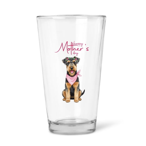 Happy Mother's Day Airedale Terrier Love Dog Mom Heart Flower 16oz Pint Beer Glass Mug Dale Waterside Dog Lover Beer Glasses Cup - 12004
