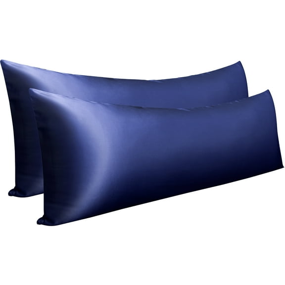Ntbay 2 Pack Ultra Soft Satin Long Body Pillowcase with Envelope Closure, Cooling and Smooth Body Pillow Cover for Hair and Skin, 20" x 54", Navy Blue