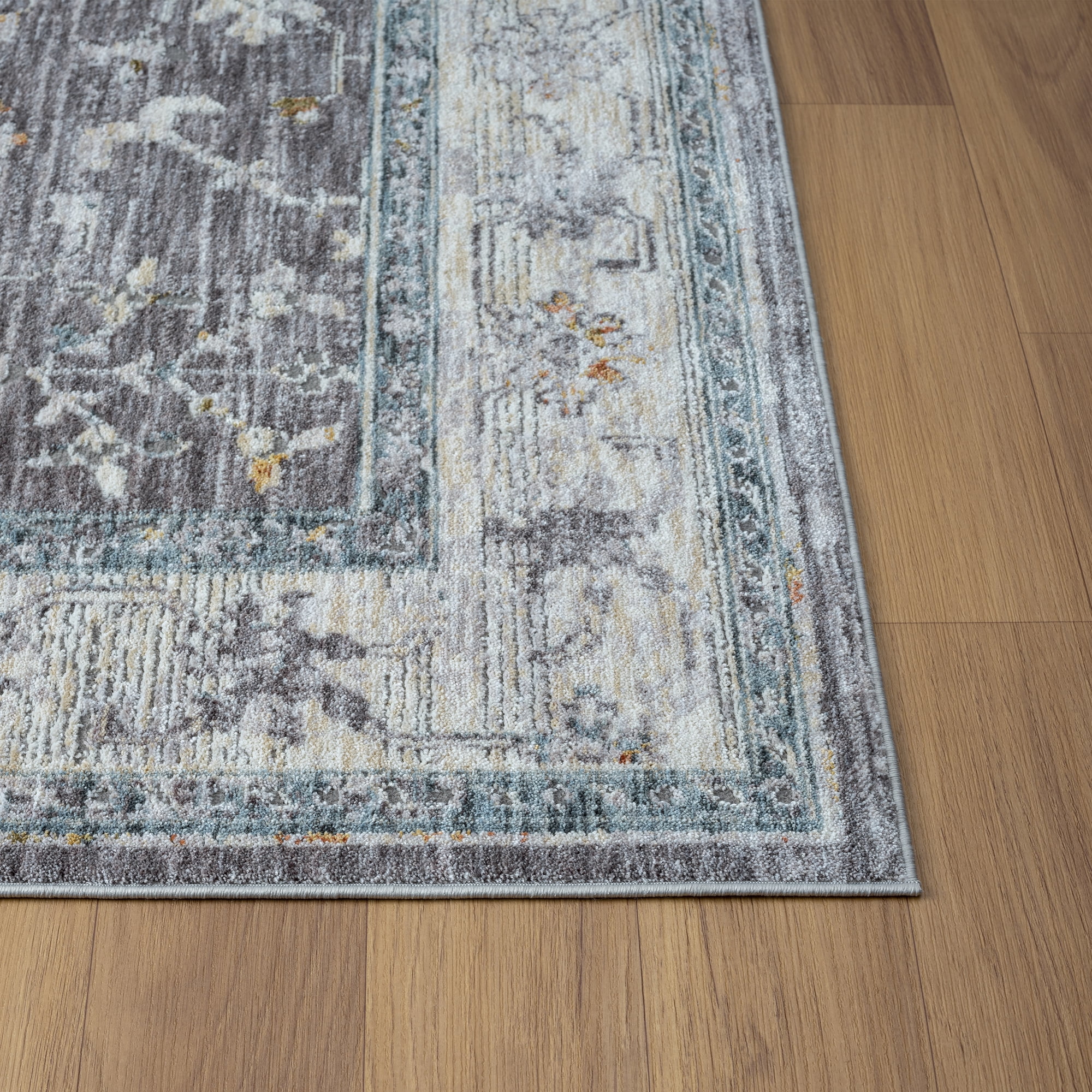 Harlow Hill Alison Sunny Bordered Floral Indoor Polyester Area Rug, Light Gray/Blue, 10' x 14'