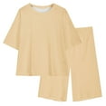thumbnail image 3 of Cethrio Girls Outfit Sets, 2 Piece Summer Athletic T-Shirts and Bike Shorts Sets Beige Size 10-11 T, 3 of 8