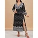 thumbnail image 1 of Vestido Talla Extra Plisado Manga Abombada y Estampado Rosegal  Vestidos largos de talla grande, 1 of 5