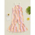 thumbnail image 5 of Yunliwuli Little Girls Summer Casual Jumpsuit Sleeveless Flower Print Colorful Striped Flare Playsuit, 5 of 9