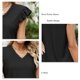 thumbnail image 5 of Blusa de encaje recortada con cuello en V y ojales de manga corta informal de verano para mujer para mujer negro S, 5 of 6