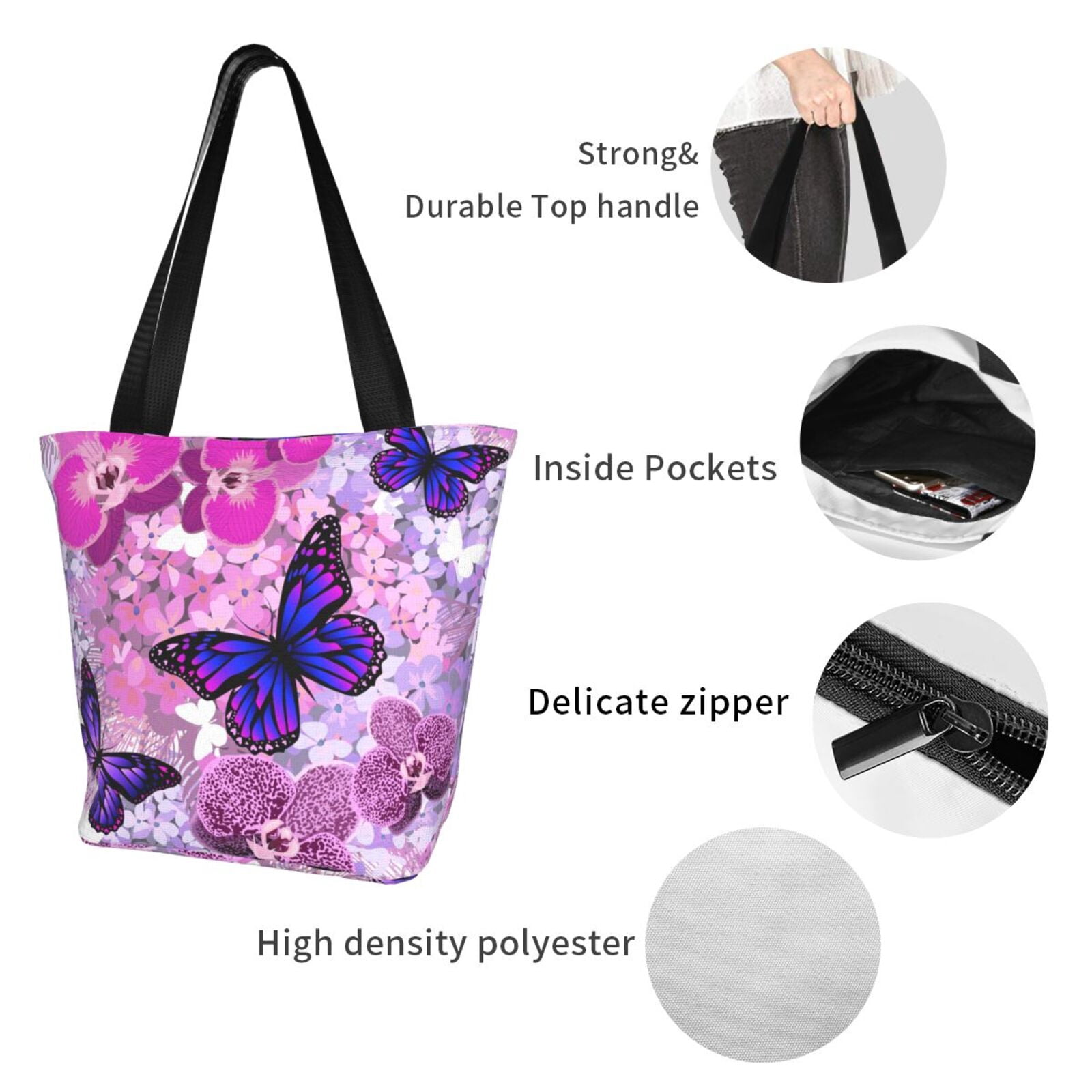 Ratiio Purple Vintage Butterfly Print Shoulder Bag for Women, Polyester Crossbody Purse Lightweight Handbag for Daily Travel and Casual Use