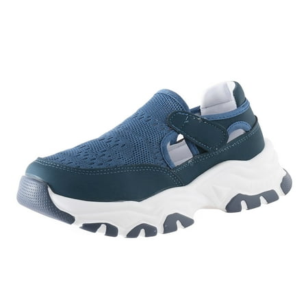 

Women Shoes Women Comt Walking Flat Loafer Thick Soled Solid Color Round Toe Fashion Shoes Mesh Blue 38