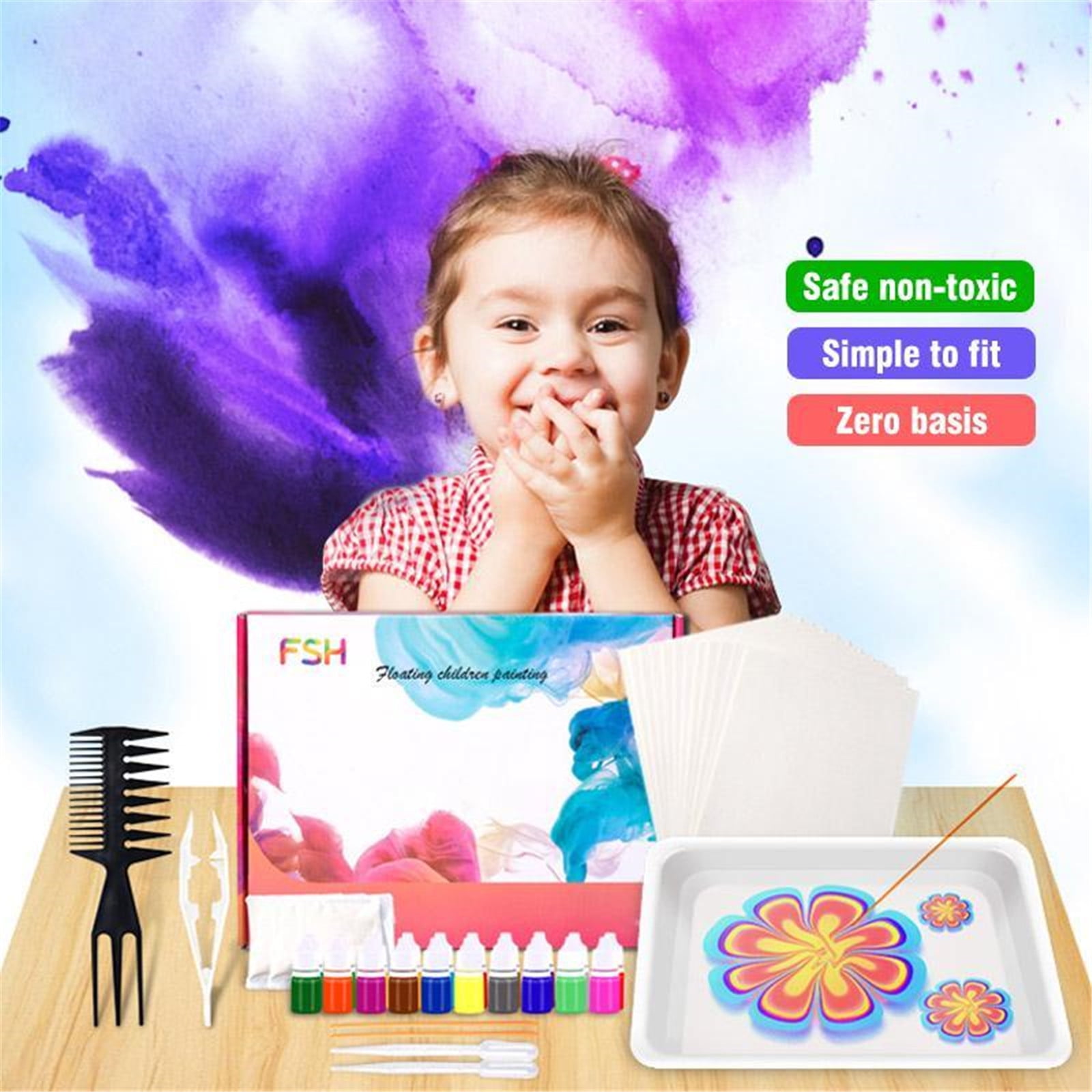 SPOORYYO 8 Colors Kids Watercolor Paint Set - 50ML Wet Painting Materials, DIY Art Supplies for Children, Safe & Easy to Clean, Includes Brushes, Gouache Paper, Apron