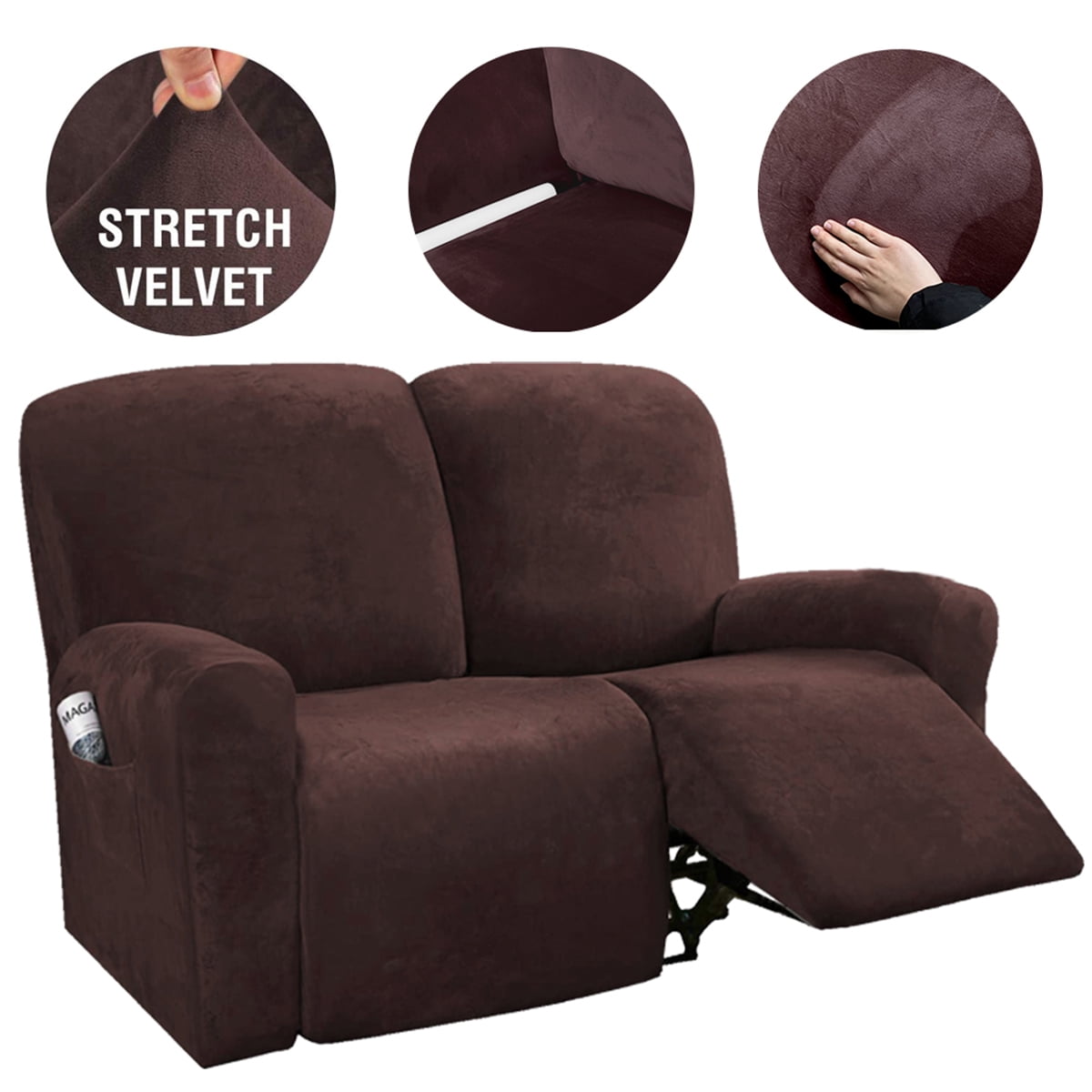 Soft Velvet Stretch Sectional Recliner Sofa Slipcover 1 2 Seats Couch Cover Washable Furniture Protector With Elasticity For Kids Pet Com Soft Velvet Stretch Sectional Recliner, Furniture Protectors For Reclining Sofas
