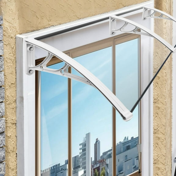 HONMEET White Exterior Door Awning Bracket, UPVC Weather Resistant, Easy to Install, Protects Entryway from Rain and Sun