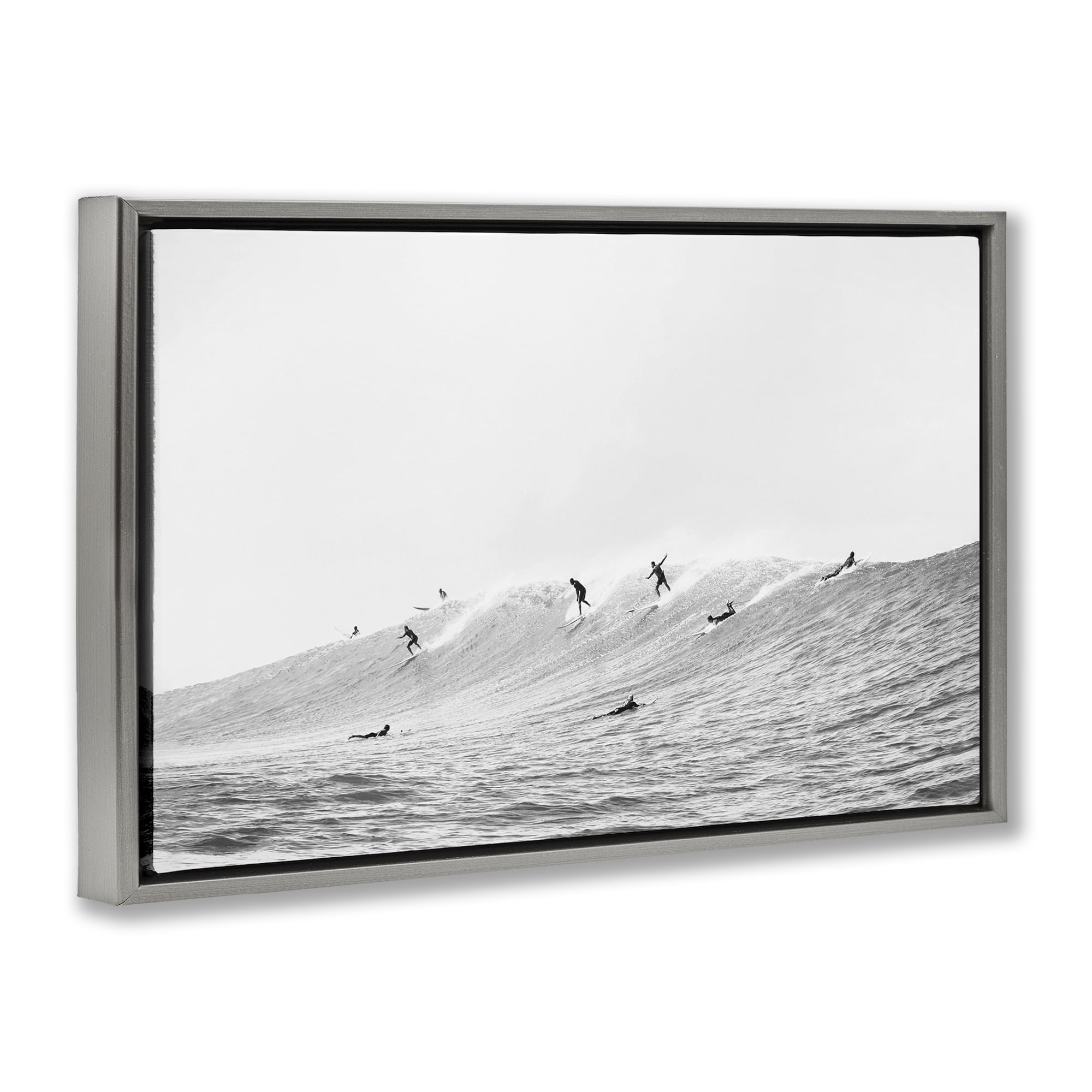 Stupell Industries Summer Wave Surfers Nautical & Beach Photography Gray Floater Framed Canvas Art Print Wall Art, 31 x 21