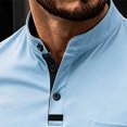 thumbnail image 6 of LEAVINGSUO Men's Stand Collar Long Sleeve Shirt Casual Loose Fitting Sports Breathable Top Light Blue M, 6 of 7