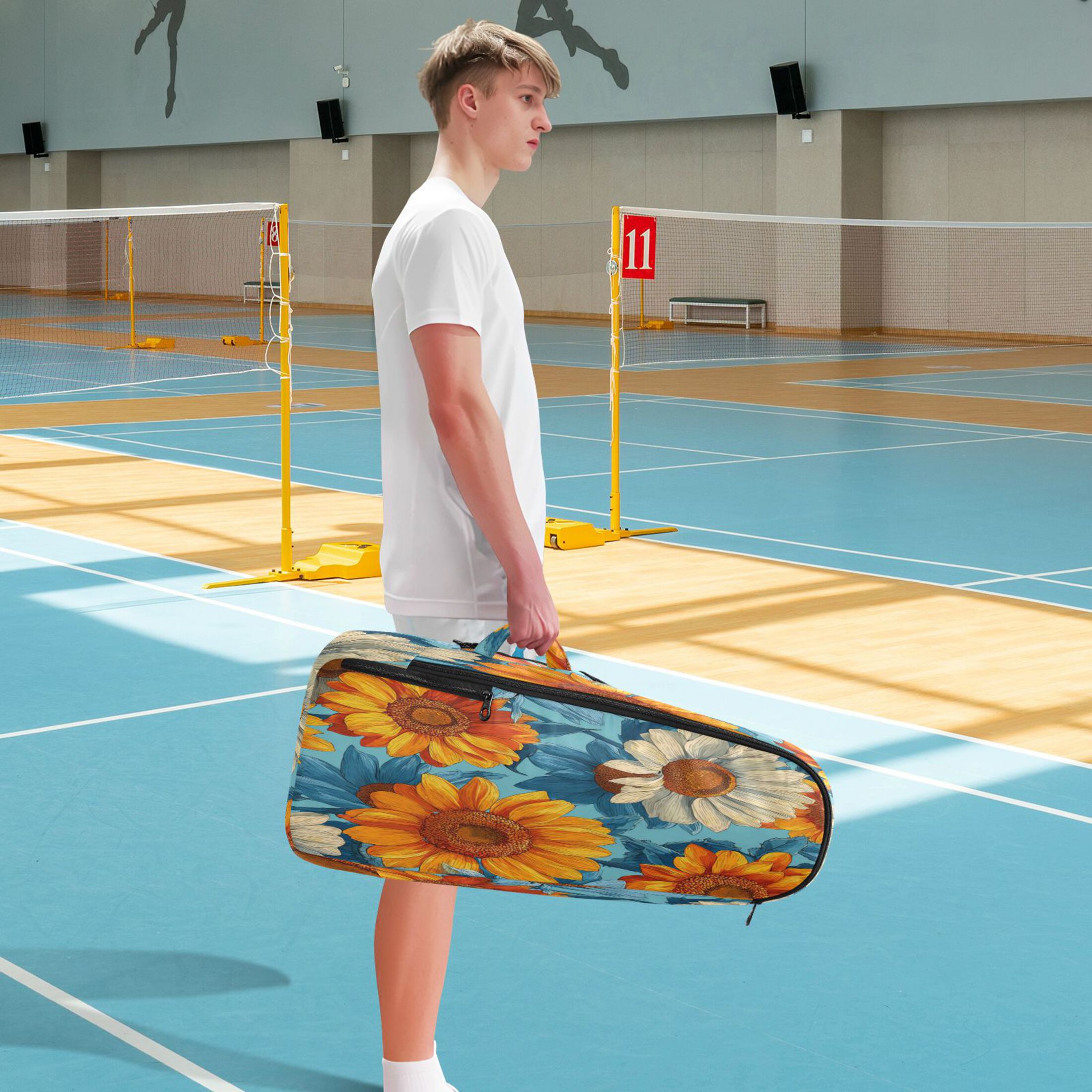 2 Racquet Holder Tennis Backpack Tennis Racket Covers Gym Bags Blue and Yellow Beautiful Sunflowers