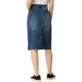 thumbnail image 3 of MODA NOVA Juniors Solid Elastic High Waist Back Vent Knee Length Denim Skirt, 3 of 6