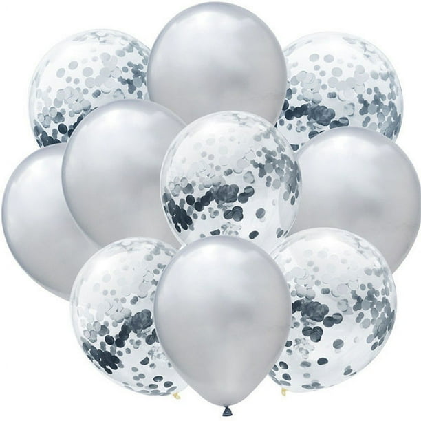 Nvzi 50 globos de confeti blancos y plateados, globos de fiesta de cumpleaños premium de 12 pulgadas, globos a granel para despedida de soltera, decoración de fiesta de graduación