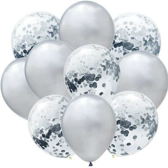 Nvzi 50 globos de confeti blancos y plateados, globos de fiesta de cumpleaños premium de 12 pulgadas, globos a granel para despedida de soltera, decoración de fiesta de graduación
