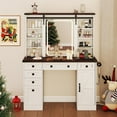 thumbnail image 5 of Spaco Farmhouse Style Vanity Desk, Sliding Barn Mirror, 3 Light Modes, 1 Cabinet & 6 Drawers & 9 Shelves, Charging Port, Rustic White, 5 of 7