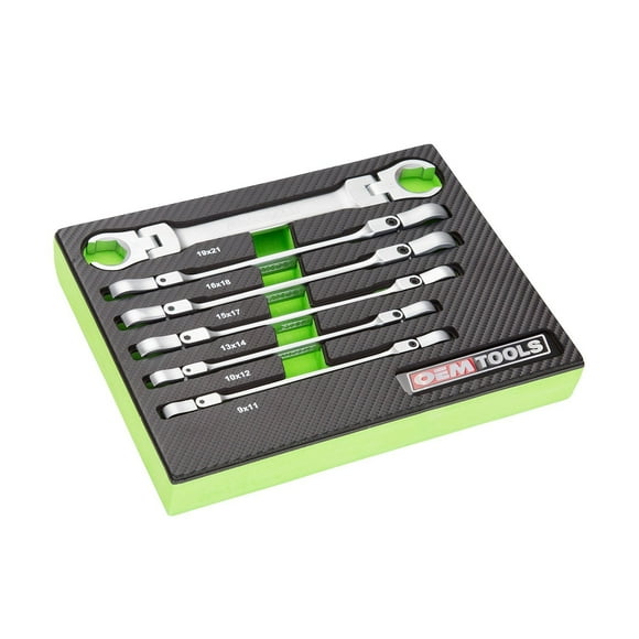 OEMTOOLS 22064 Ensemble de 6 Clés à Écrou Flexible, Clés Métriques 9-21mm, Finition Chrome Dur Résistant à la Rouille, Ensemble de Clés à Écrou Métrique Plateau de Rangement EVA