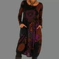 thumbnail image 2 of Ichaunyi Summer Dresses Women Casual O-Neck Hedging Print Ethnic Style Long Skirt Long Sleeve Loose Dress, 2 of 5