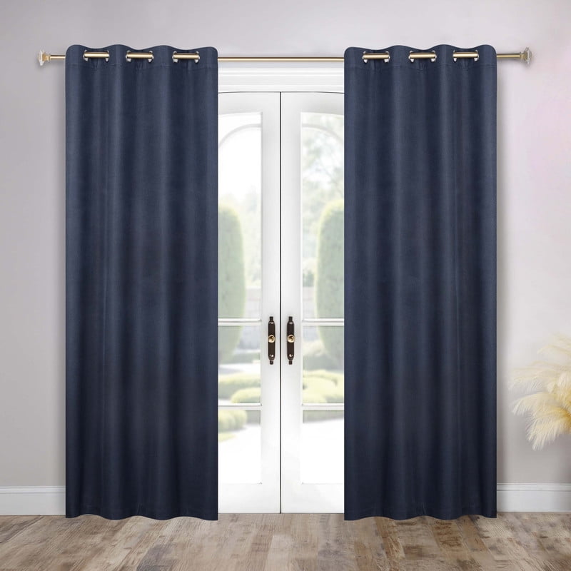 Superior Nyan 100% Blackout Curtains Set of 2, Grommet Header Curtain Panel Pair, Navy Blue, 52"W x 84"L
