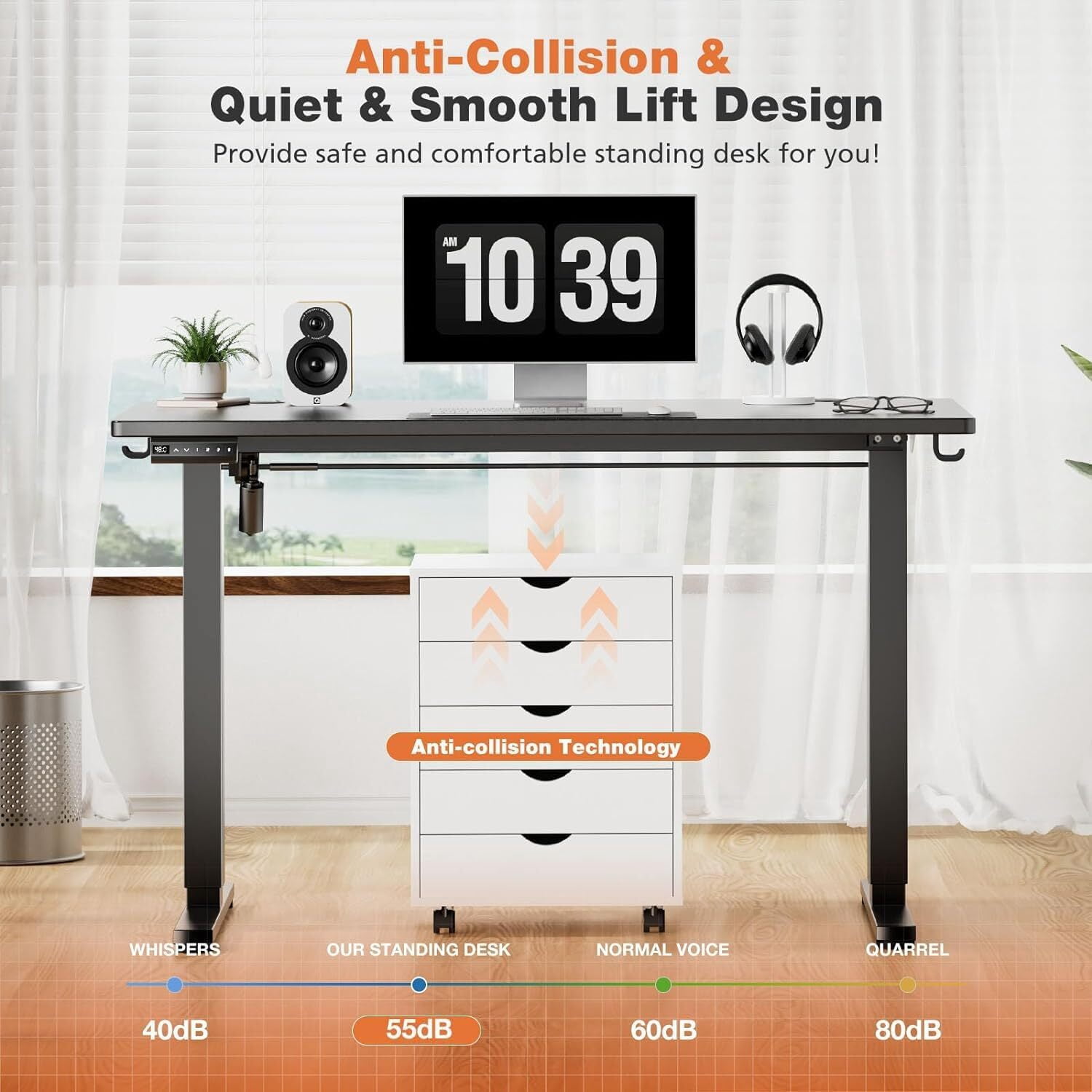 AENKYO Electric Height Adjustable Standing Desk with T-Shaped Metal Frame, Ergonomic Home Office Workstation for Computer, Modern Sit to Stand Desk，Black