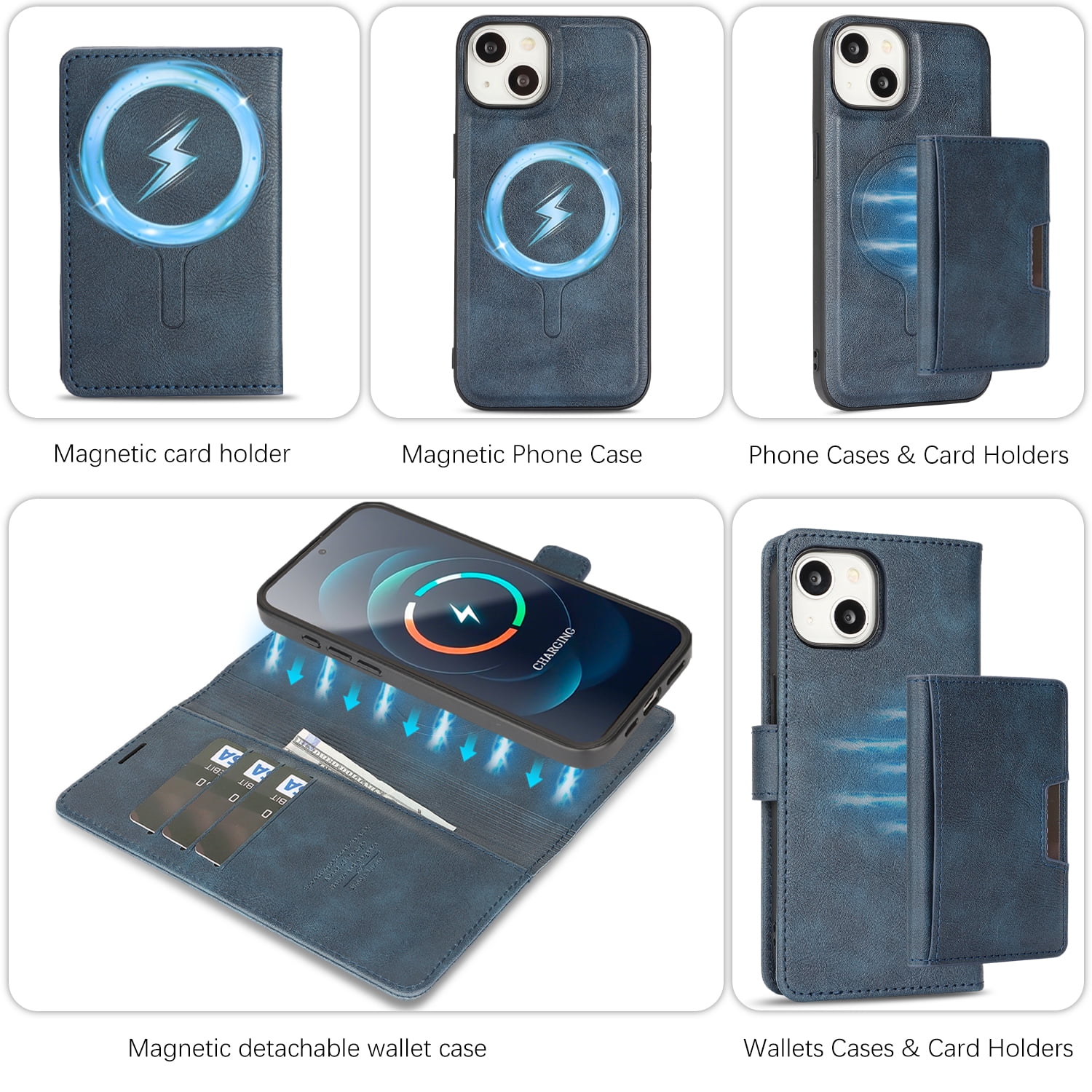 Dteck for iPhone 15 Case Detachable Wallet Case with Card Holder, 3 in 1 PU Leather Flip Folio with RFID Blocking Stand Shockproof Phone Cover,Blue