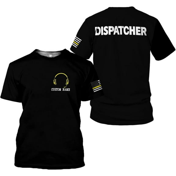 Personalized Name Dispatcher Thin Yellow Line US Flag Dispatcher T-Shirt, Custom Name Dispatcher T Shirts for Men and Women (S)