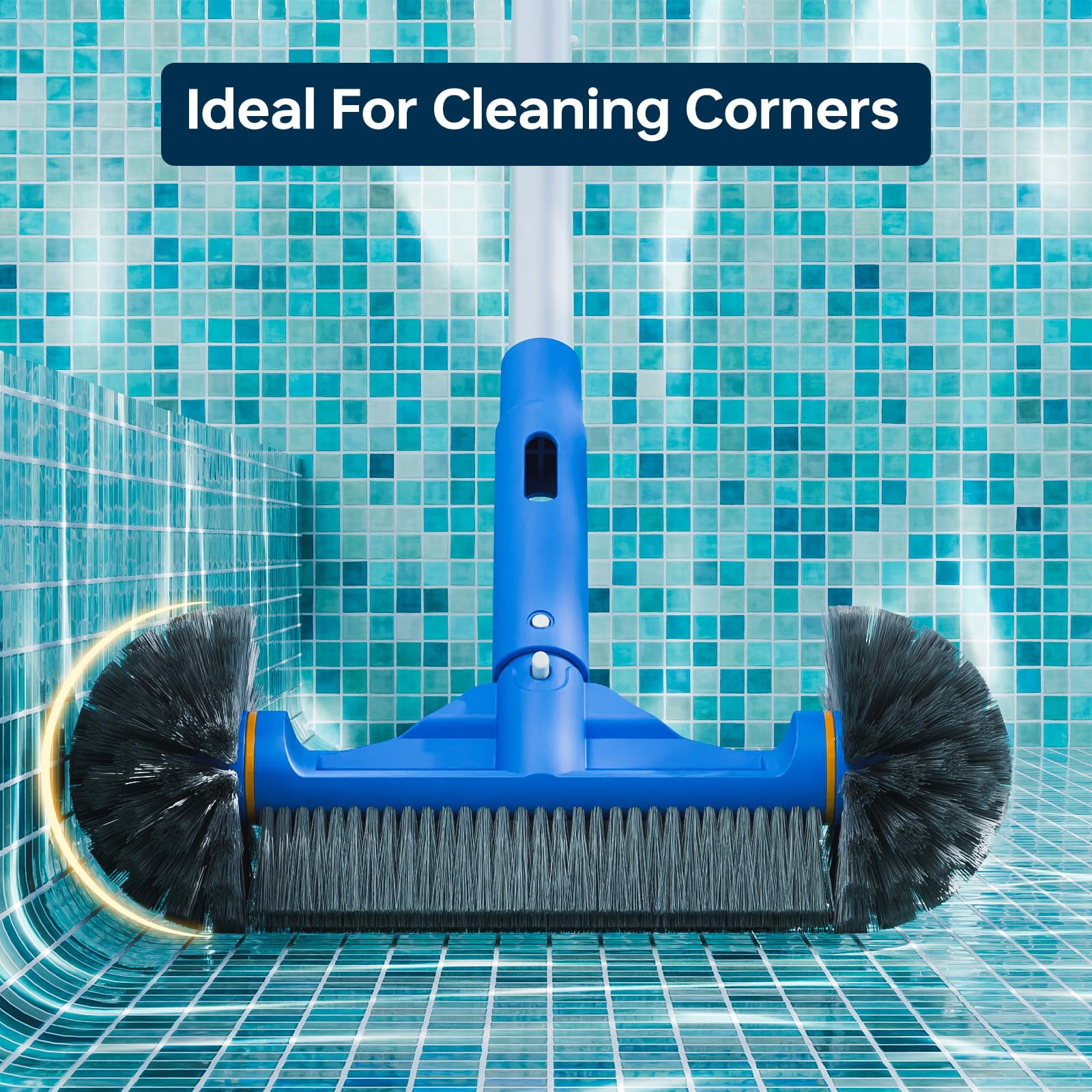 WaterJingle 3-in-1 Pool Cleaning Kit with 70.5" Adjustable Pole, Semi-Deep Skimmer Net & 12" Round Brush - Heavy Duty Maintenance Set for Above Ground Pools
