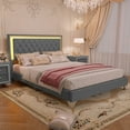 thumbnail image 6 of Noble House Queen Upholstered Bed Frame with LED Lights, Modern Velvet Platform Bed with Tufted Headboard, Gray, 6 of 7