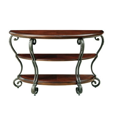Simple Relax Wooden Sofa Table With Metal Frame in Brown Cherry Finish