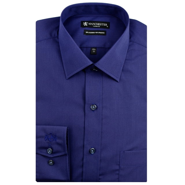 Manchester Camisa de Vestir Regular Fit Marino, 16.5" Cuello 33" Manga Manchester 5062G