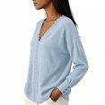 thumbnail image 2 of yillto Womens Tops Lace V Neck Ribbed Long Sleeve Dressy Fashion Elegant Loose Blouses Sweater, 2 of 6